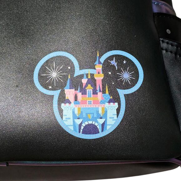 DISNEY PARKS x LOUNGEFLY Mini Backpack Black Blue Disneyland Resort Icons Bag - Picture 8 of 16